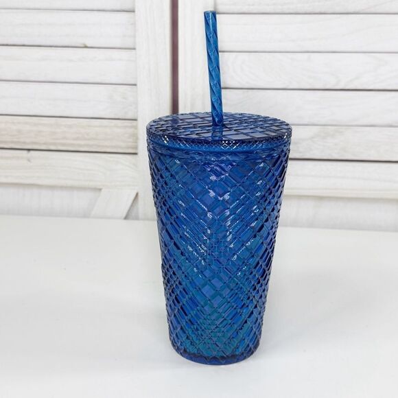Starbucks Jewel Cut Tumbler Cup Acrylic Azure Sapphire Blue  16oz Grande - Picture 2 of 9